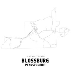 Blossburg Pennsylvania. US street map with black and white lines.