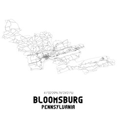 Bloomsburg Pennsylvania. US street map with black and white lines.