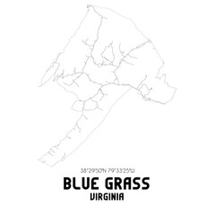 Blue Grass Virginia. US street map with black and white lines.