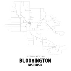 Bloomington Wisconsin. US street map with black and white lines.