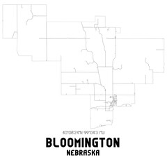 Bloomington Nebraska. US street map with black and white lines.