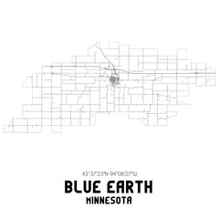 Blue Earth Minnesota. US street map with black and white lines.