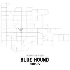 Blue Mound Kansas. US street map with black and white lines.