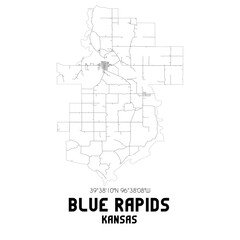 Blue Rapids Kansas. US street map with black and white lines.