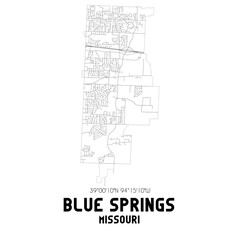 Blue Springs Missouri. US street map with black and white lines.