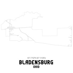 Bladensburg Ohio. US street map with black and white lines.