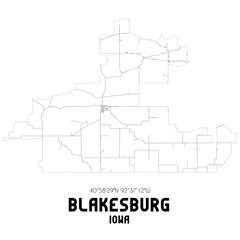 Blakesburg Iowa. US street map with black and white lines.