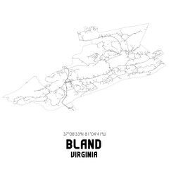 Bland Virginia. US street map with black and white lines.