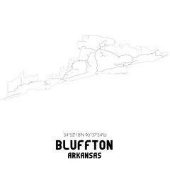 Bluffton Arkansas. US street map with black and white lines.