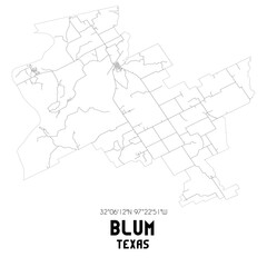 Fototapeta na wymiar Blum Texas. US street map with black and white lines.