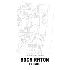 Boca Raton Florida. US street map with black and white lines.