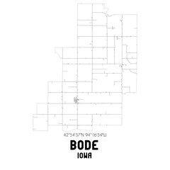 Bode Iowa. US street map with black and white lines.