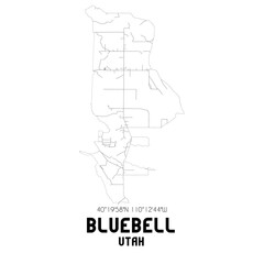 Bluebell Utah. US street map with black and white lines.