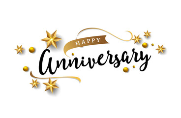 Fototapeta na wymiar Happy Anniversary lettering text banner. lettering anniversary with golden festive