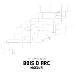 Bois D Arc Missouri. US street map with black and white lines.