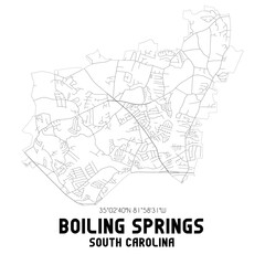 Boiling Springs South Carolina. US street map with black and white lines.