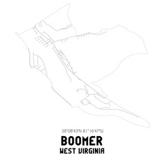 Boomer West Virginia. US street map with black and white lines.