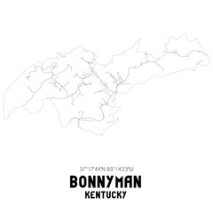 Bonnyman Kentucky. US street map with black and white lines.