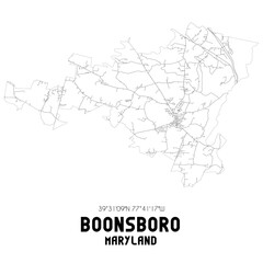 Boonsboro Maryland. US street map with black and white lines.