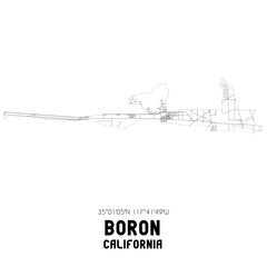 Boron California. US street map with black and white lines.