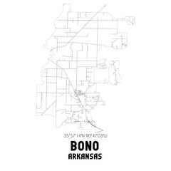Bono Arkansas. US street map with black and white lines.