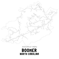 Boomer North Carolina. US street map with black and white lines.