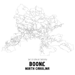 Boone North Carolina. US street map with black and white lines.
