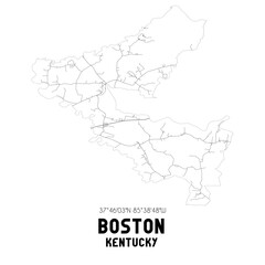 Boston Kentucky. US street map with black and white lines.