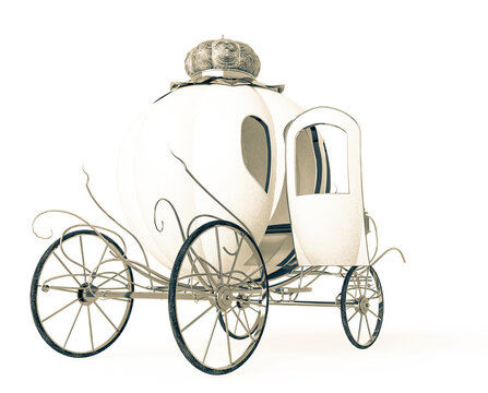 fantasy carriage with open door in white background rear view