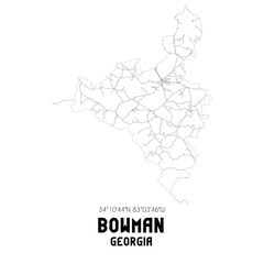 Bowman Georgia. US street map with black and white lines.