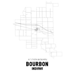 Bourbon Indiana. US street map with black and white lines.