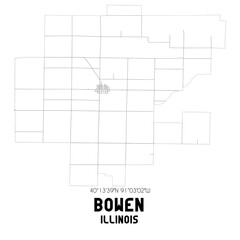 Bowen Illinois. US street map with black and white lines.