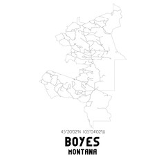Boyes Montana. US street map with black and white lines.