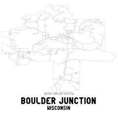 Boulder Junction Wisconsin. US street map with black and white lines.