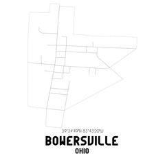 Bowersville Ohio. US street map with black and white lines.