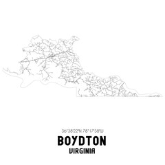 Boydton Virginia. US street map with black and white lines.
