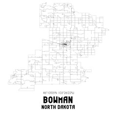 Bowman North Dakota. US street map with black and white lines.