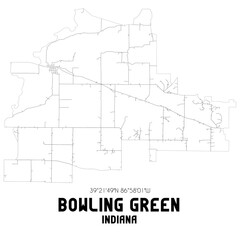 Bowling Green Indiana. US street map with black and white lines.