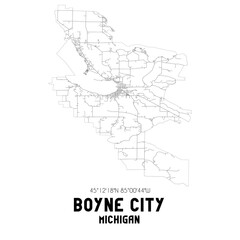 Boyne City Michigan. US street map with black and white lines.