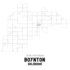 Boynton Oklahoma. US street map with black and white lines.