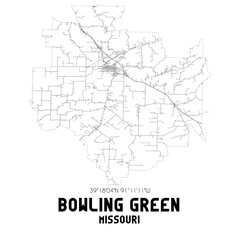 Fototapeta na wymiar Bowling Green Missouri. US street map with black and white lines.