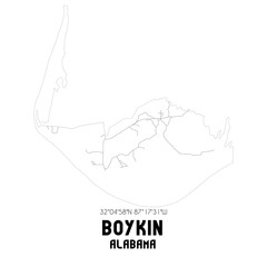 Boykin Alabama. US street map with black and white lines.