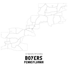Boyers Pennsylvania. US street map with black and white lines.