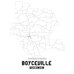 Fototapeta na wymiar Boyceville Wisconsin. US street map with black and white lines.