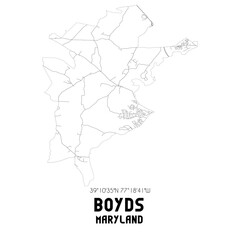 Boyds Maryland. US street map with black and white lines.