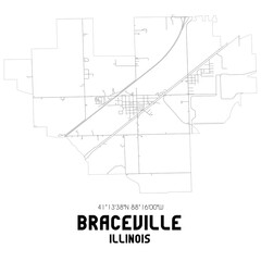 Braceville Illinois. US street map with black and white lines.