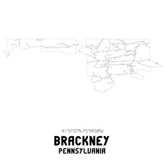 Brackney Pennsylvania. US street map with black and white lines.