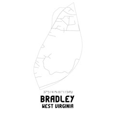 Bradley West Virginia. US street map with black and white lines.