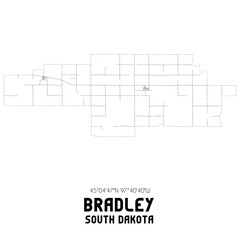 Bradley South Dakota. US street map with black and white lines.