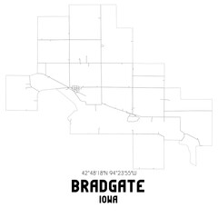 Bradgate Iowa. US street map with black and white lines.